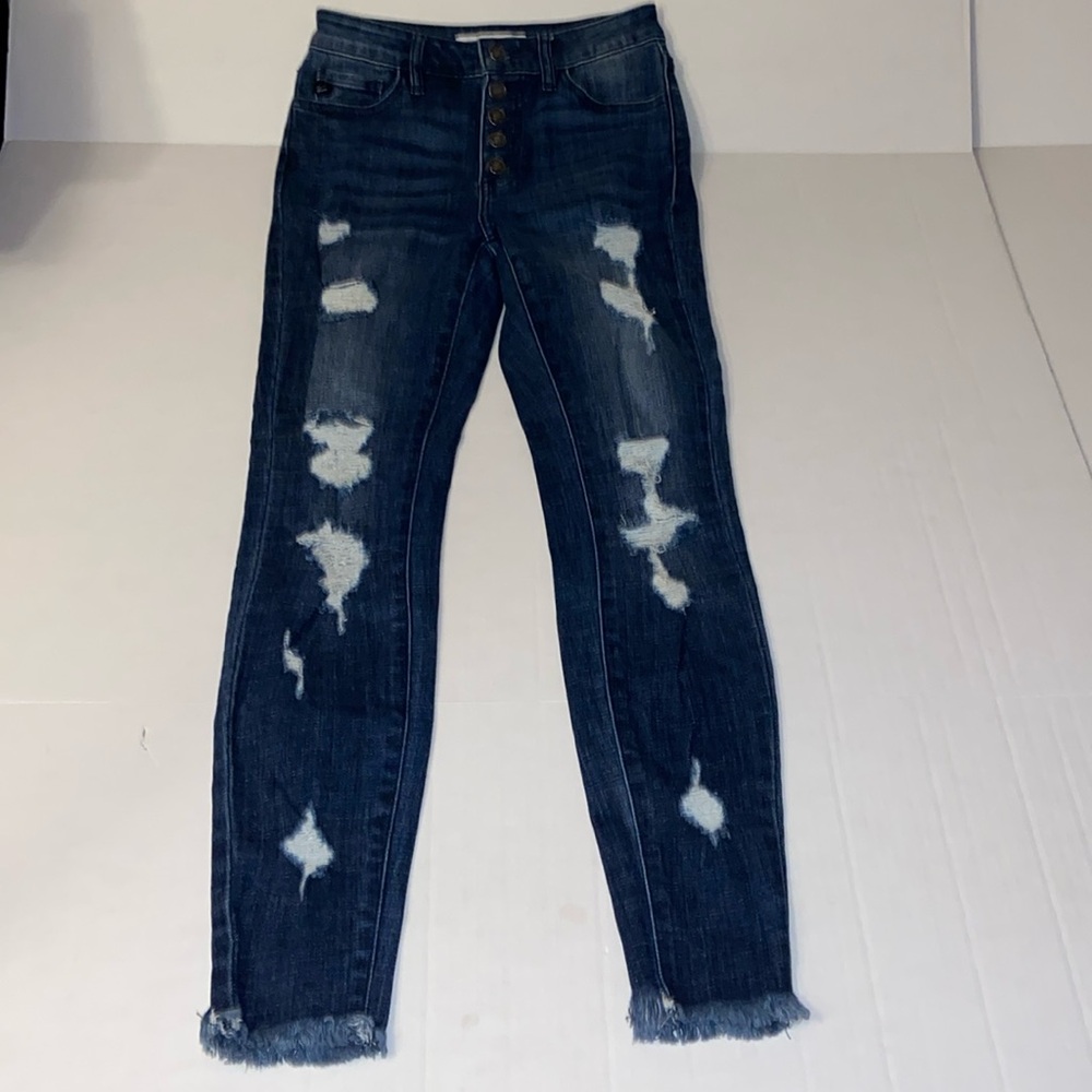 KanCan Juniors Size 3 / 25 Distressed High Rise Ankle Skinny Button Fly Jeans